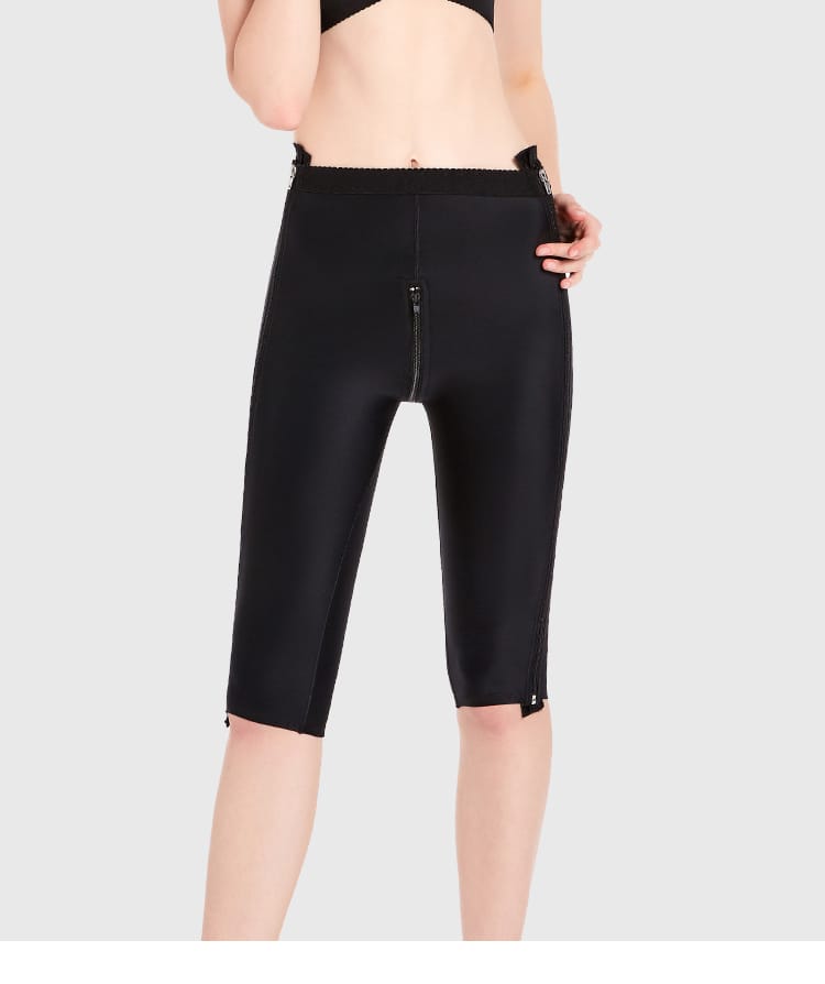 High-Waist Post-Lipo Compression Capri Pants with Side Zipper
