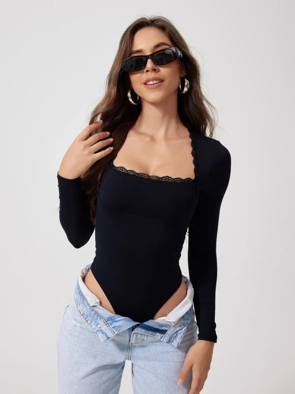 Seamless Long-Sleeve Square-Neck Slim Top