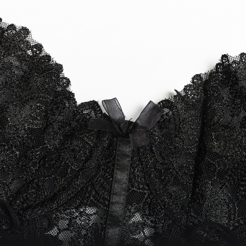 Qinelle Black Lace Corset Garter Lingerie Set