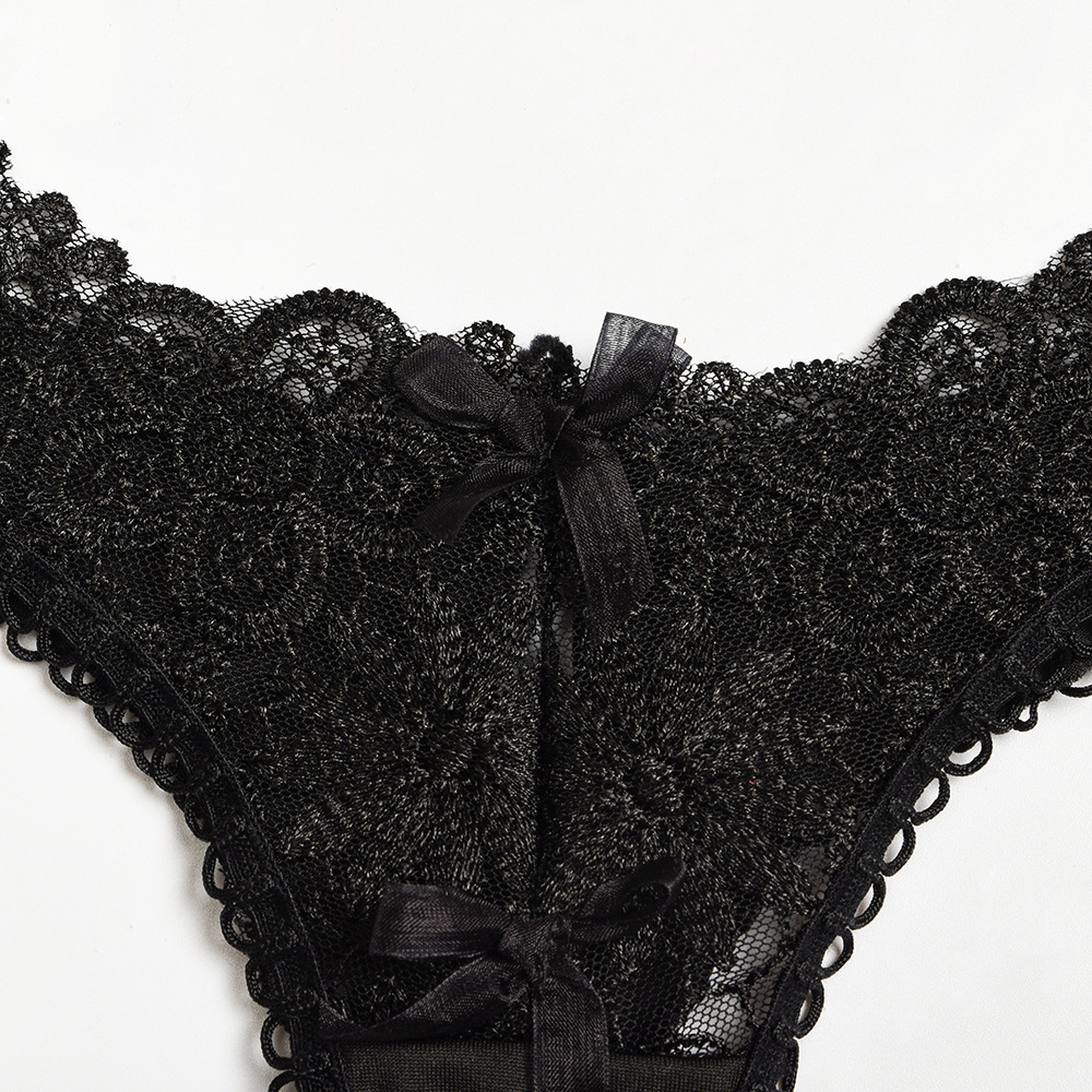 Qinelle Black Lace Corset Garter Lingerie Set