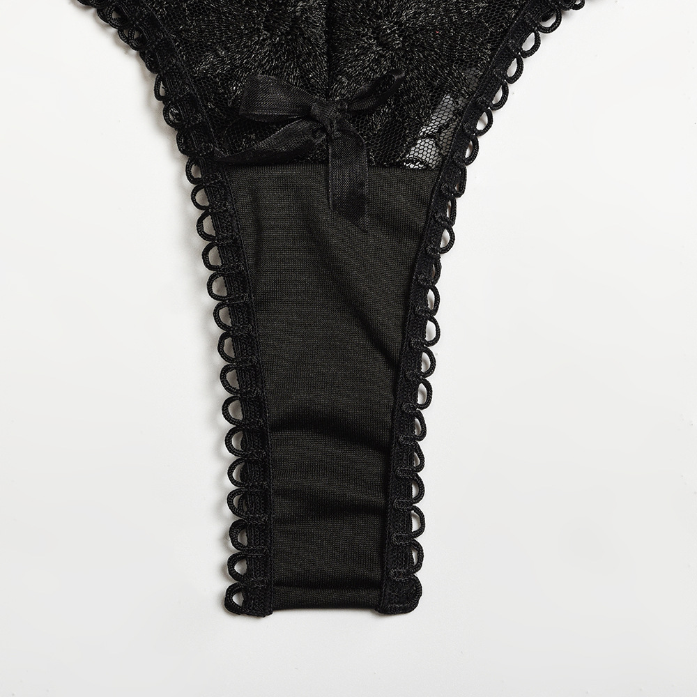 Qinelle Black Lace Corset Garter Lingerie Set