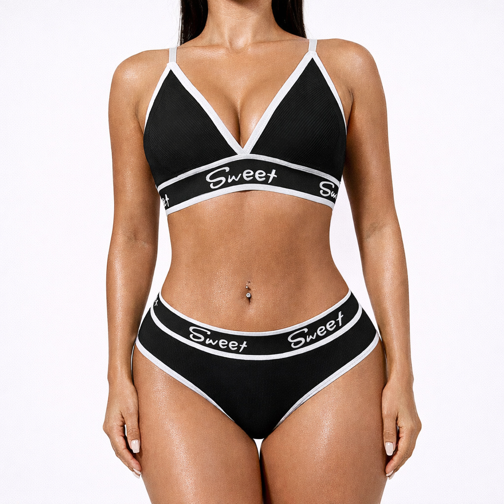 Contrast-Trim Triangle Bra and Brief Set