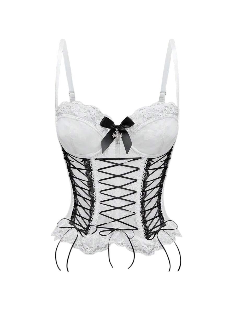 Lace Corset Bustier Top with Garter Straps