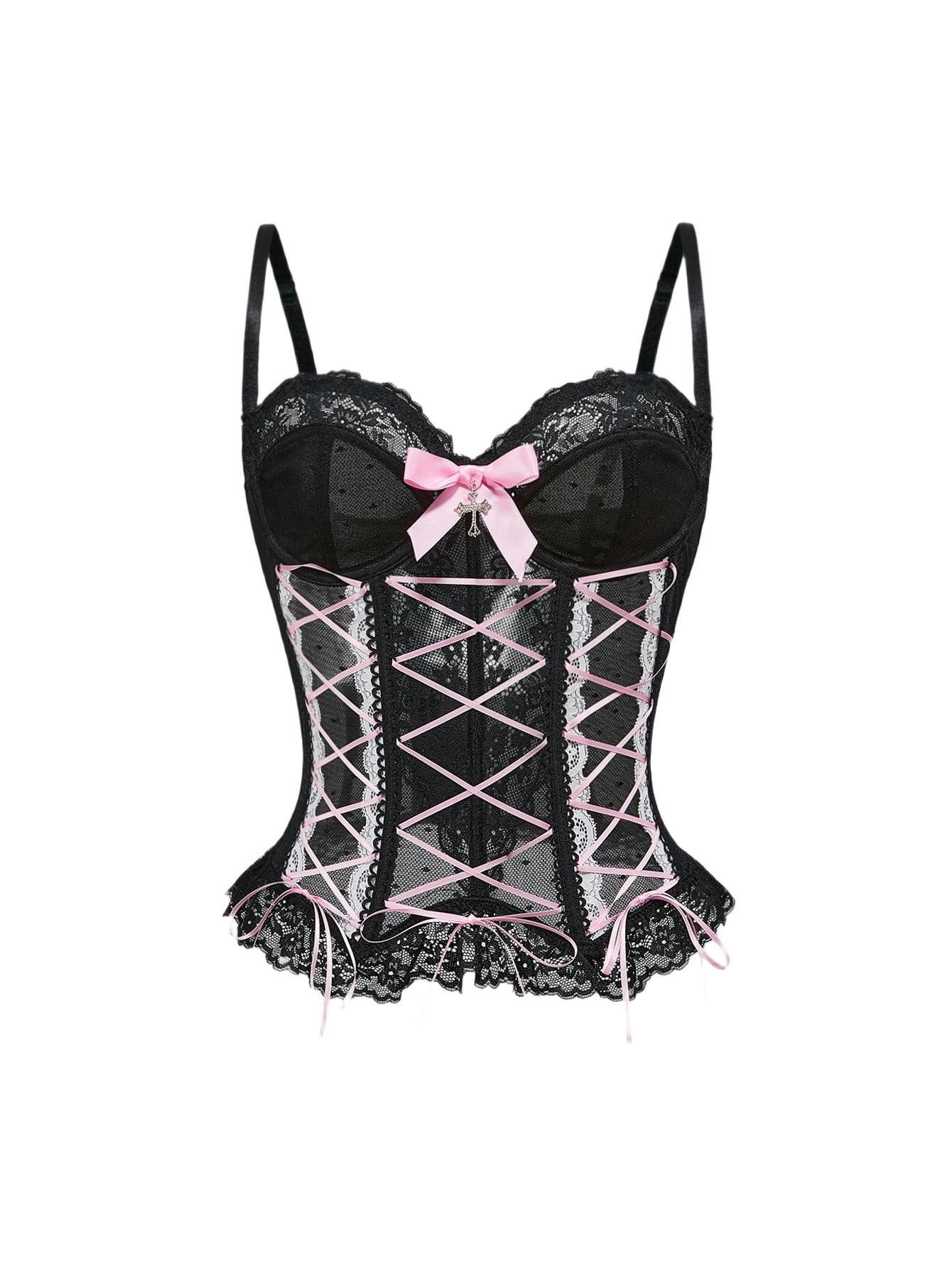 Qinelle Lace Corset Bustier Top with Garter Straps