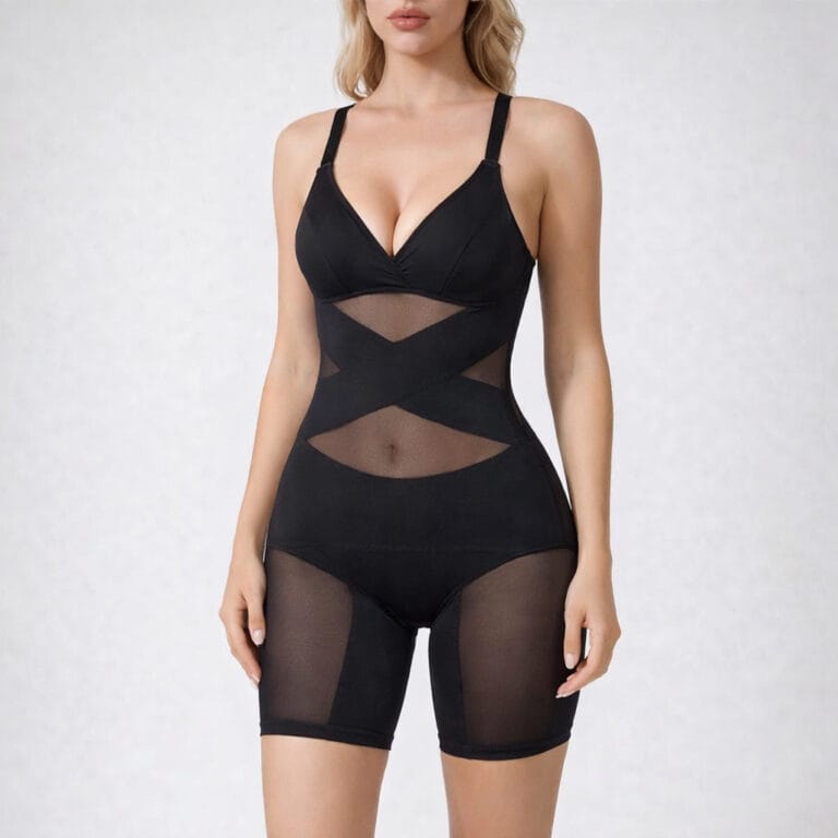 Mesh-Panel V-Neck Shaping Bodysuit