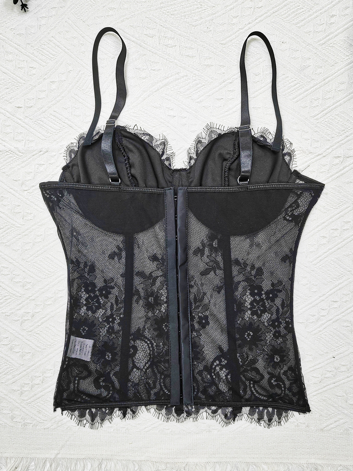 Qinelle Lace Corset Peplum Bustier Top in Black