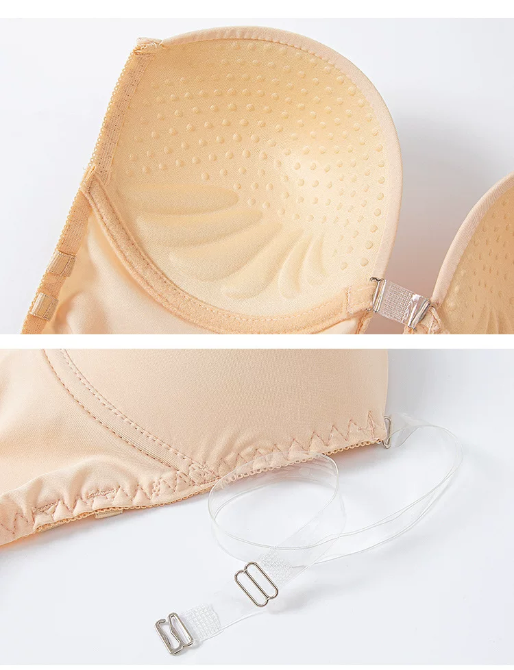 Molded cup and adjustable clear strap construction detail