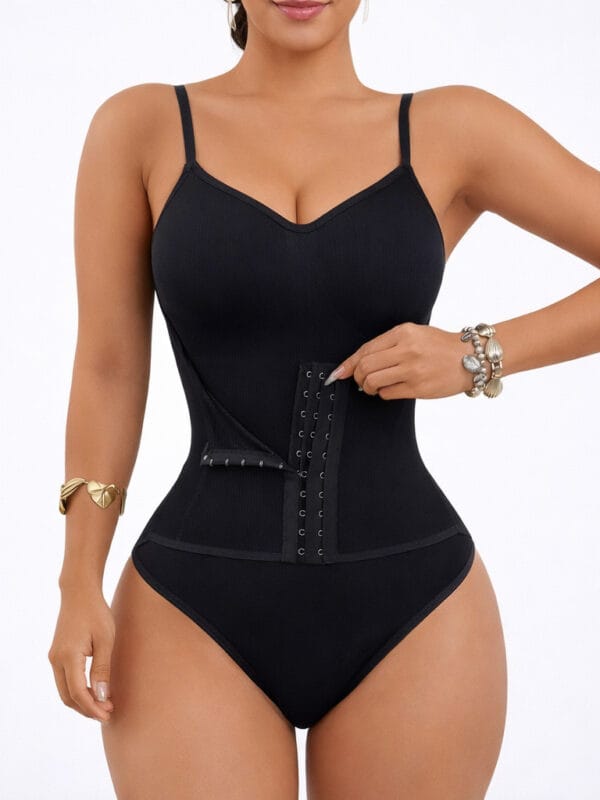 Seamless Spaghetti-Strap Waist-Cinching Thong Bodysuit