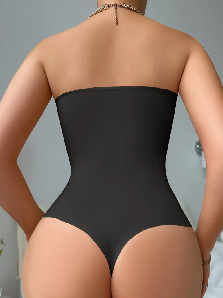 Strapless front-hook brief shaping bodysuit back view