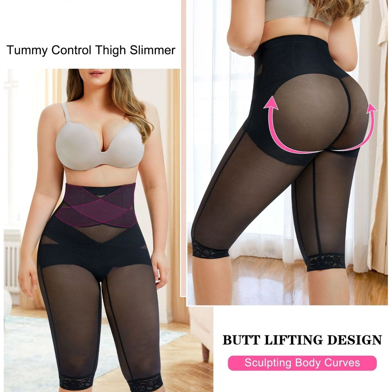 Qinelle High-Waist Mesh Panel Mid-Calf Shaping Leggings