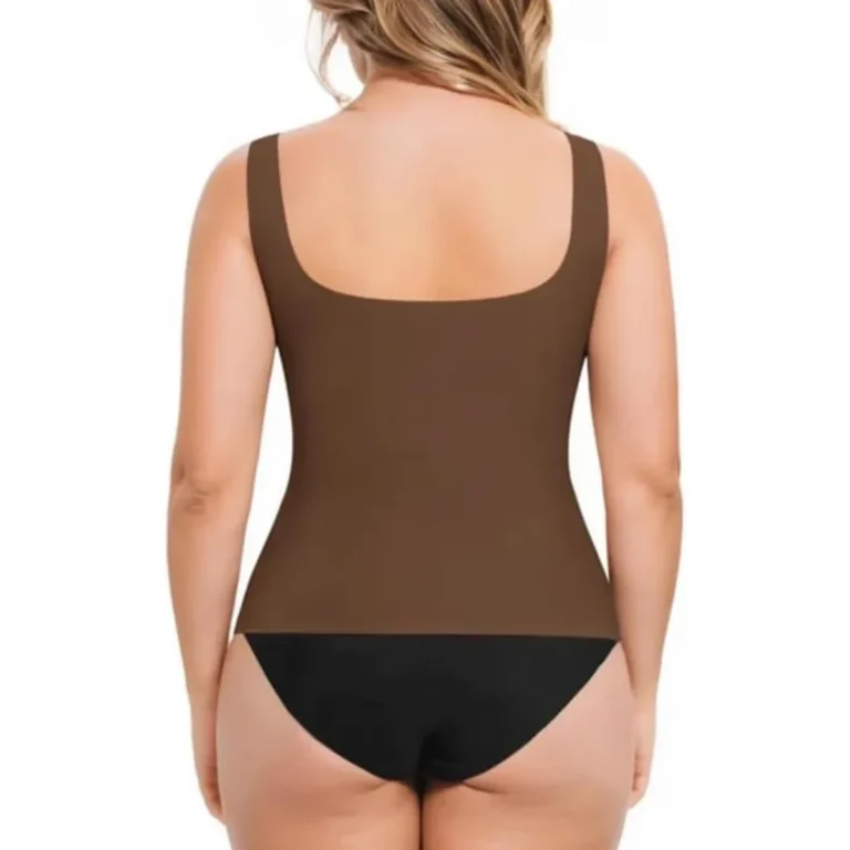 Brown high-stretch shaping tank top square-back view