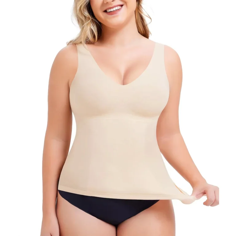 Apricot high-stretch V-neck shaping tank top front view