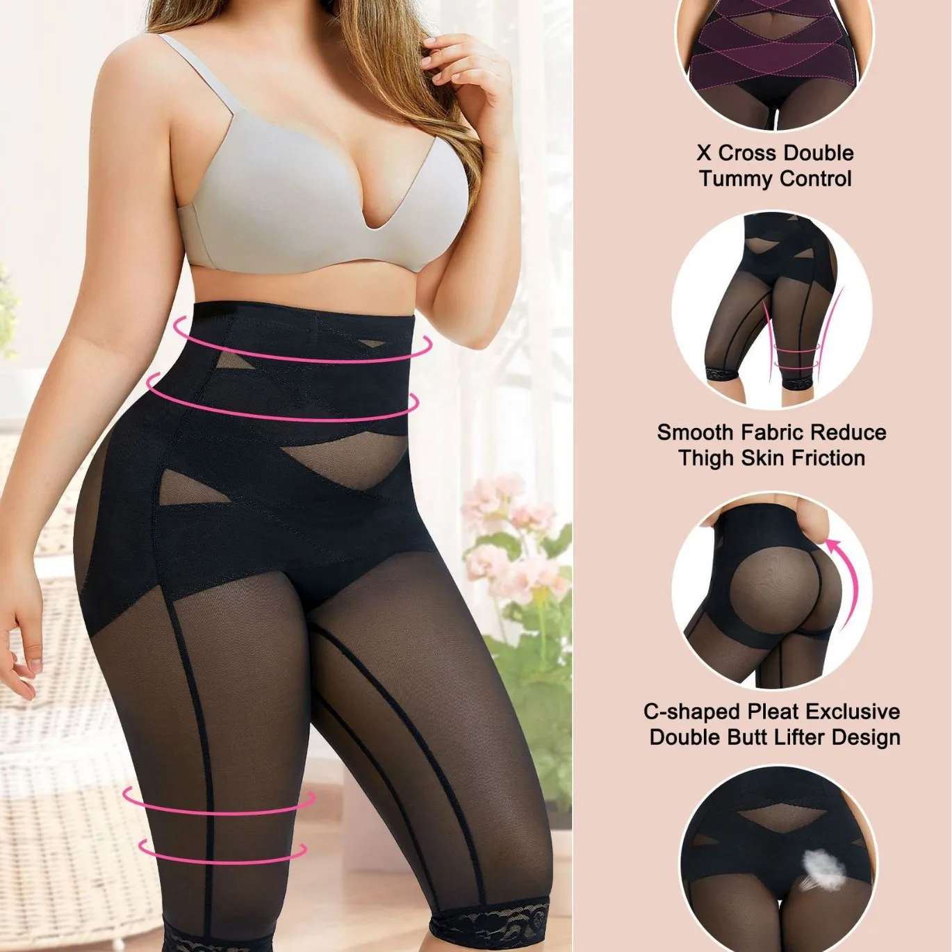 Qinelle High-Waist Mesh Panel Mid-Calf Shaping Leggings