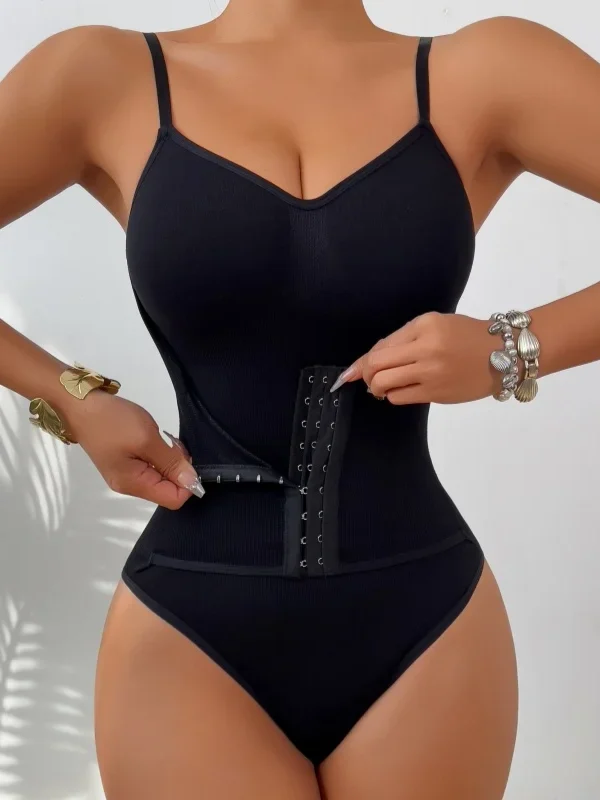 Spaghetti-Strap Waist-Cinching Thong Bodysuit