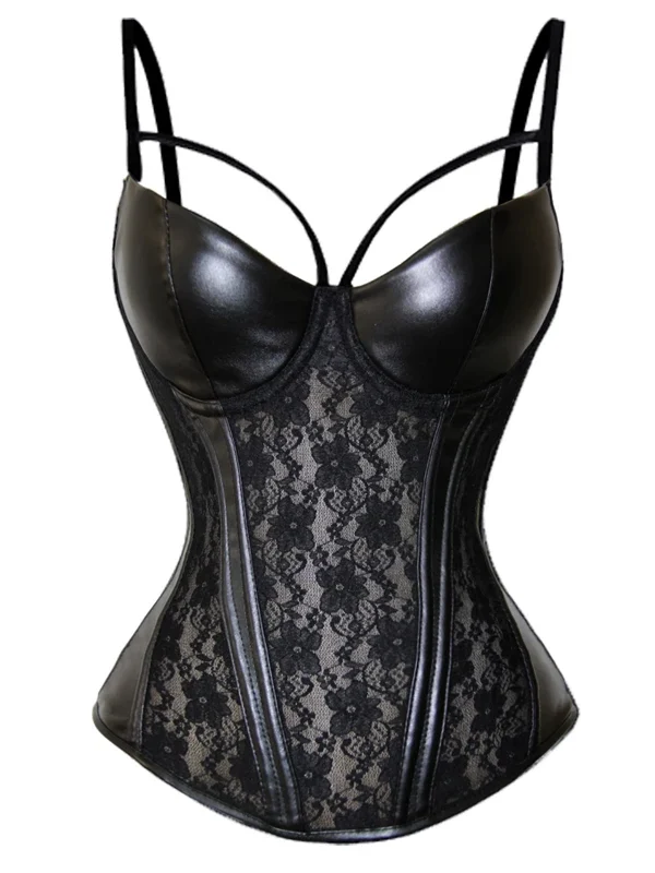 Black lace panel corset bustier top with straps main product view