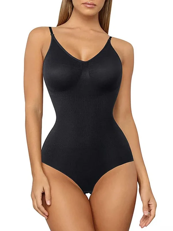 Seamless V-Neck Spaghetti-Strap Thong Bodysuit