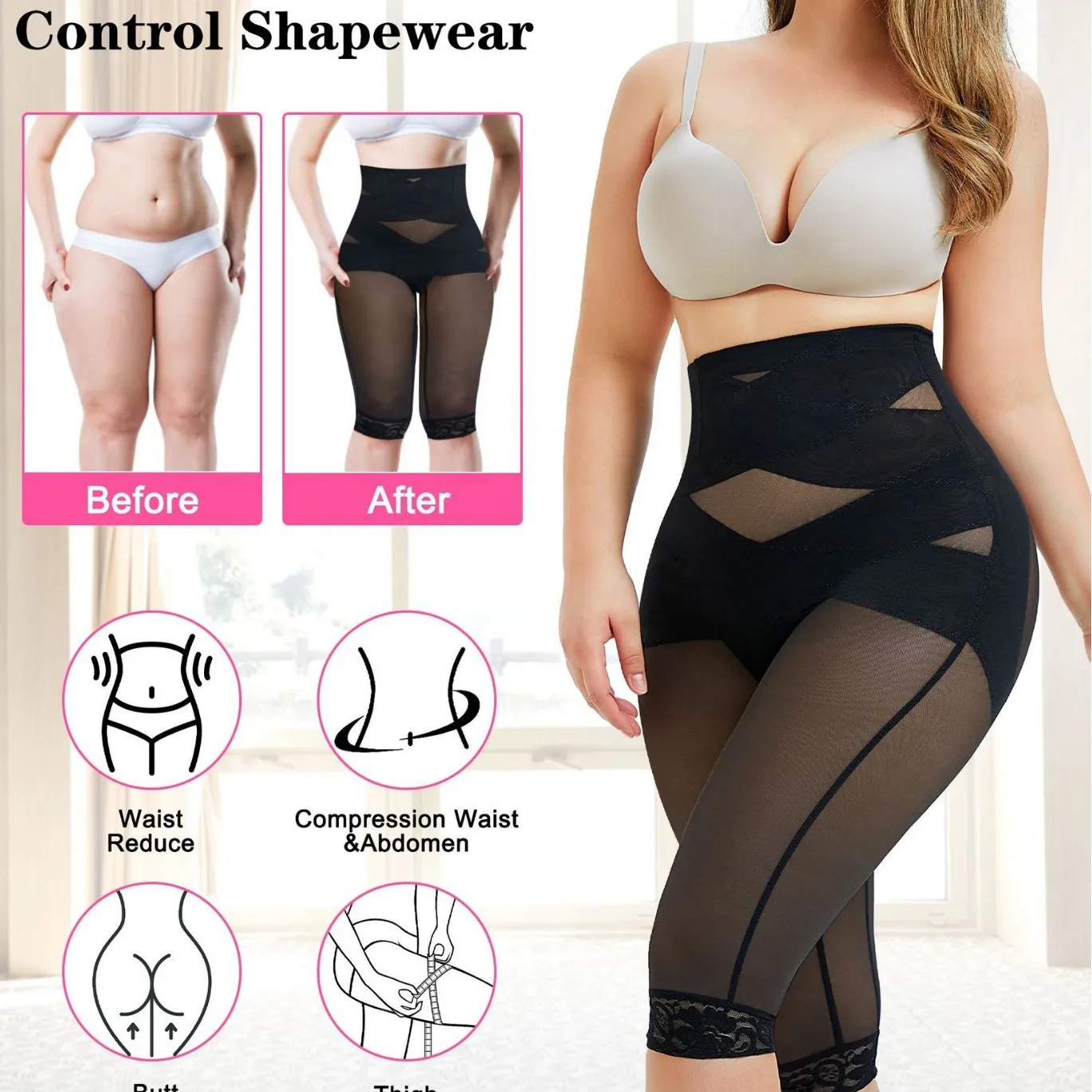 Qinelle High-Waist Mesh Panel Mid-Calf Shaping Leggings