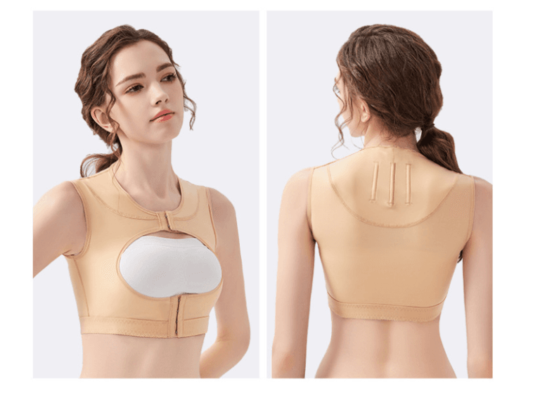 Skin-color support bra vest shown from front and back