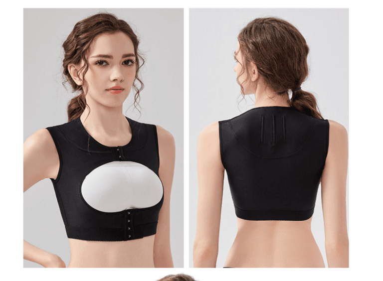 Black support bra vest shown from front and back