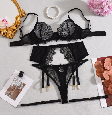 Qinelle Lace Bralette and High-Waist Brief Lingerie Set