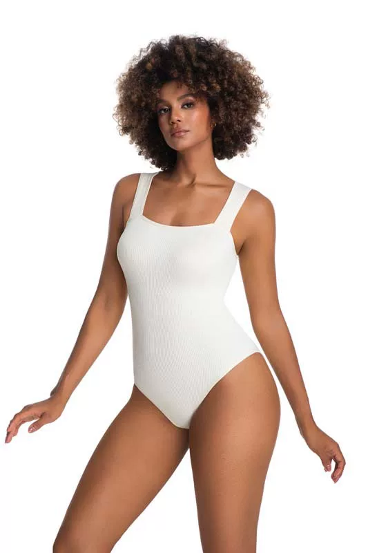 Apricot square-neck ribbed bodysuit color view