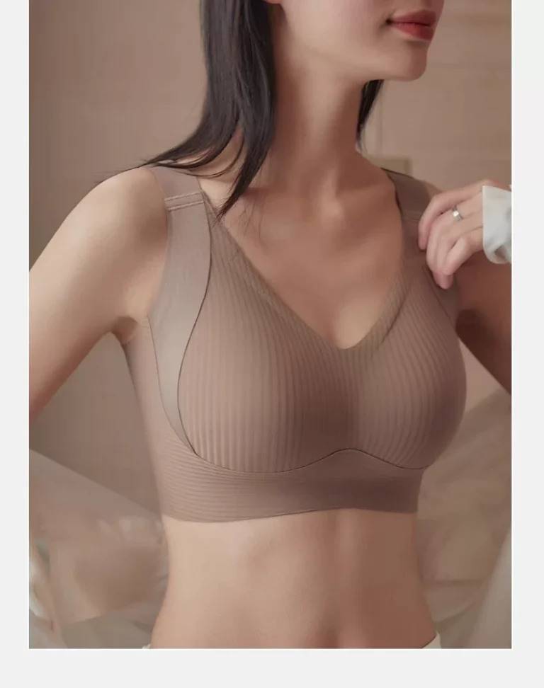 Coffee Brown wide-strap wireless bra from an angled front view