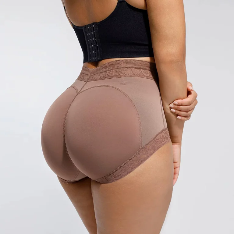 Red-Purple Short shaping shorts with rear-panel and lace detail; bra not included