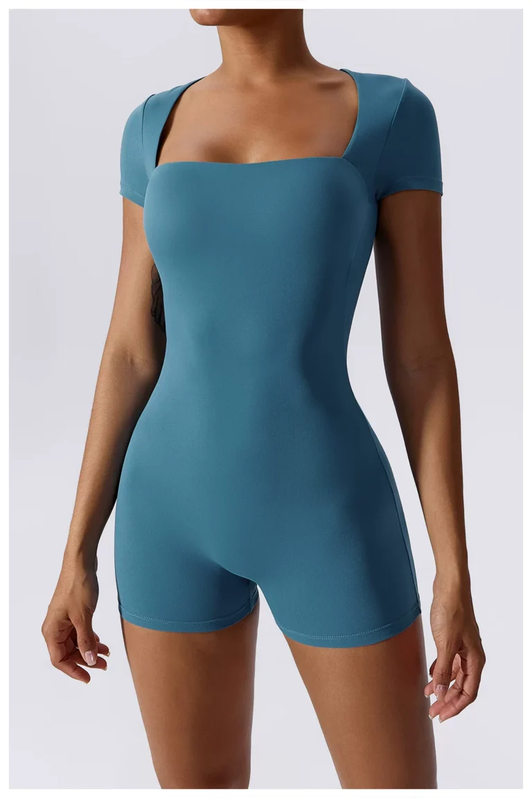 Qinelle short-sleeve smoothing bodysuit front neckline and torso view