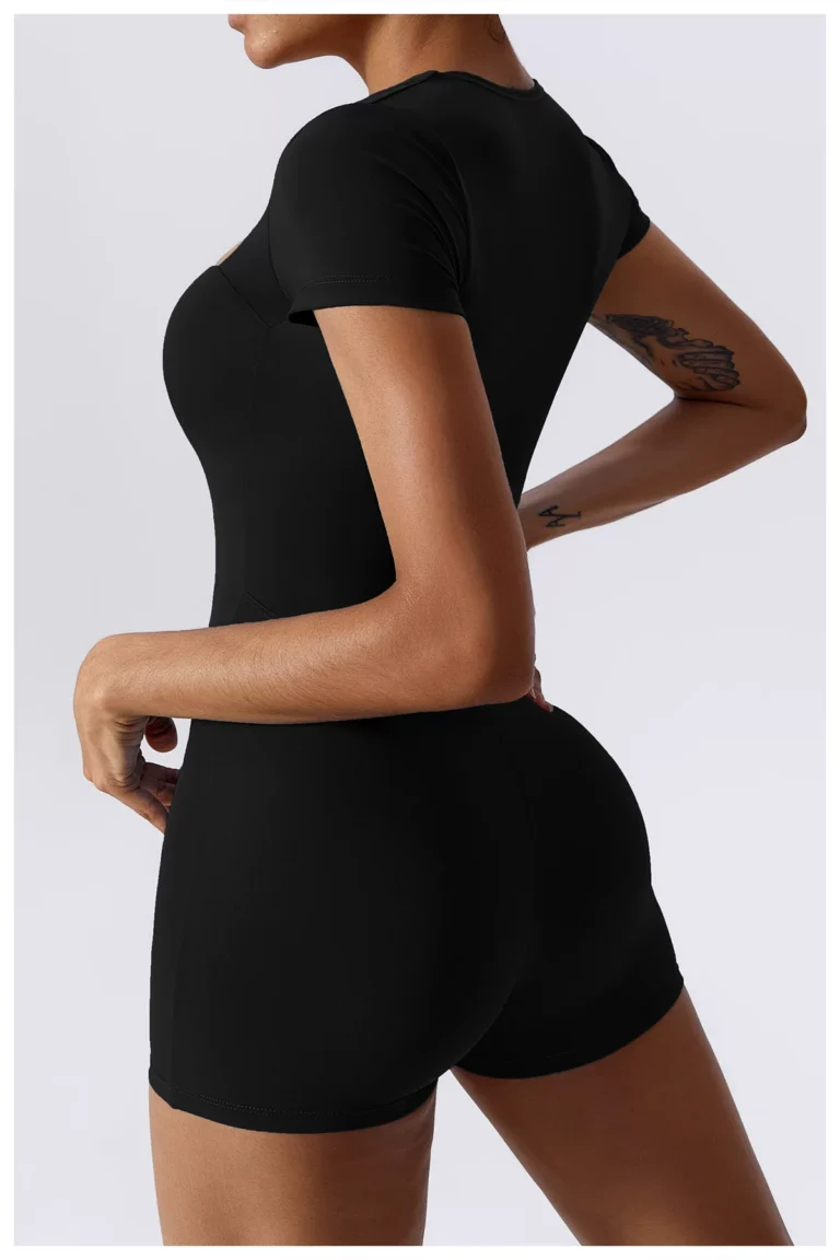 Qinelle short-sleeve smoothing bodysuit back seam and shorts detail