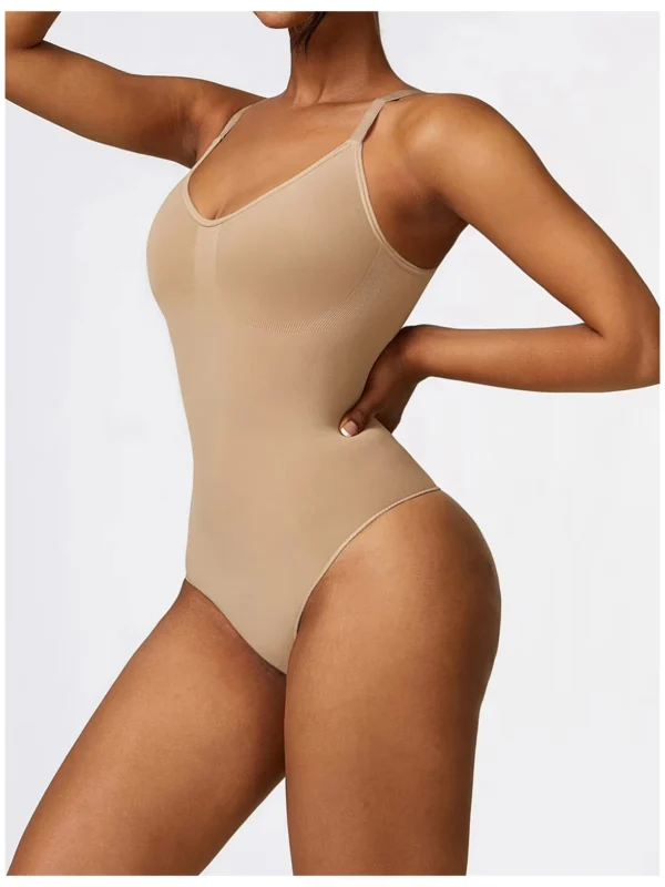 Qinelle low-back thong shaping bodysuit in nude, front view