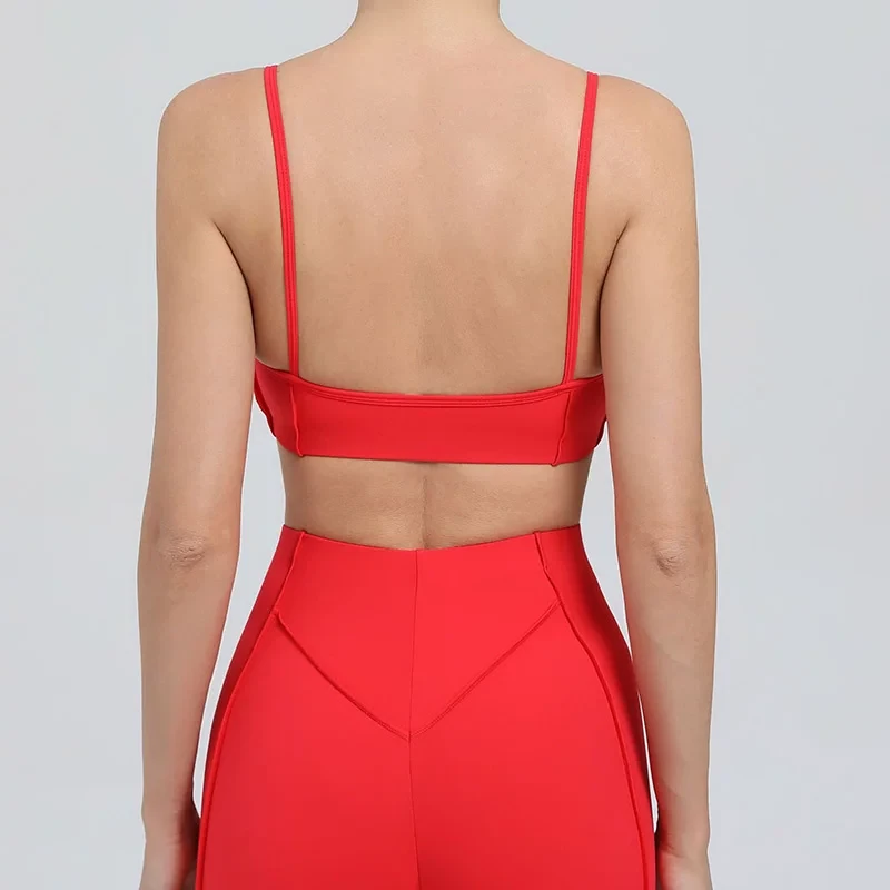 Qinelle sports bra and high-waist leggings set in red back view