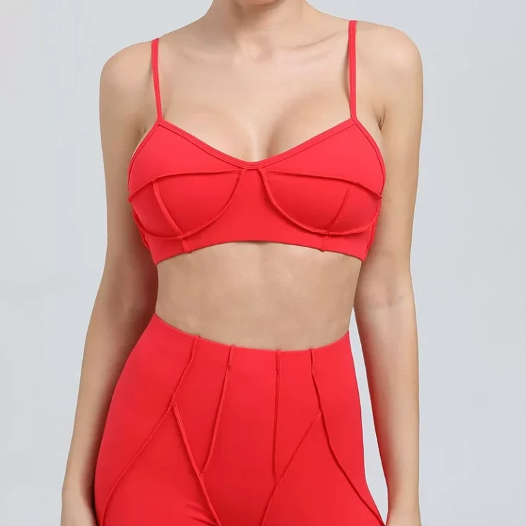 Qinelle sports bra and high-waist leggings set in red front view