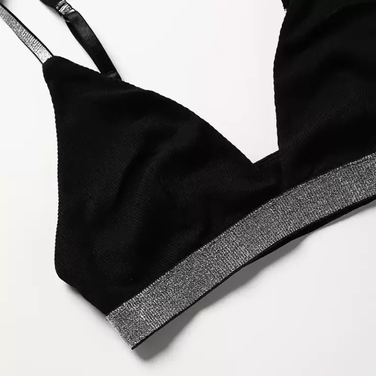 Black wireless triangle bra cup and silver underband detail
