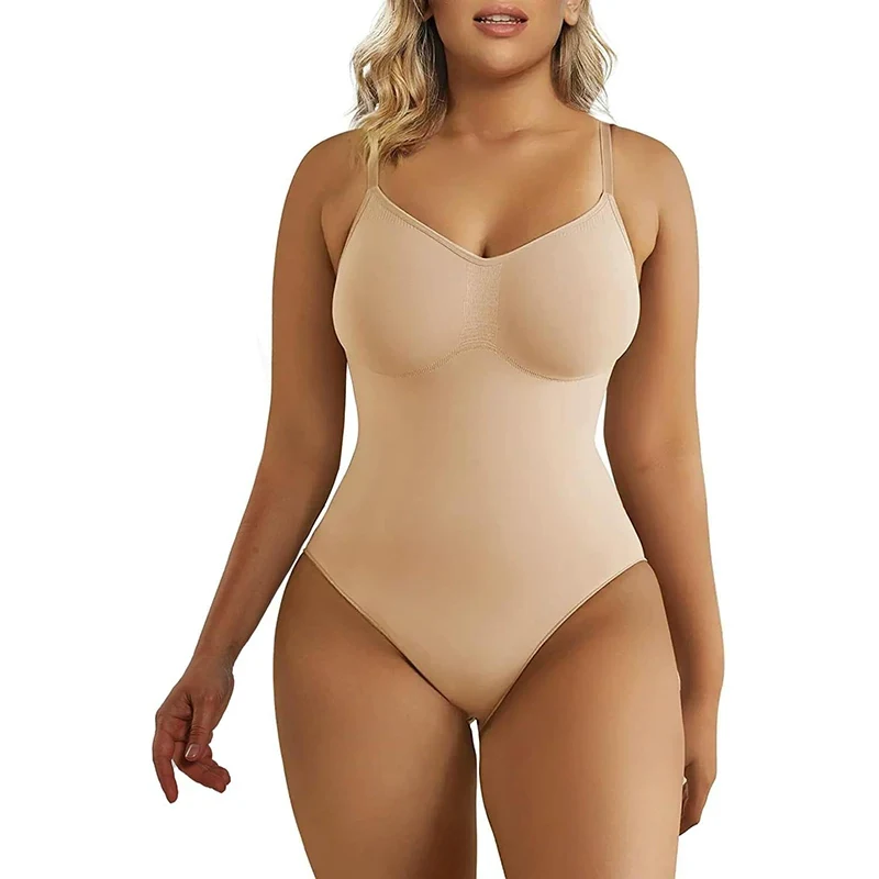 Nude seamless shaping bodysuit, front view