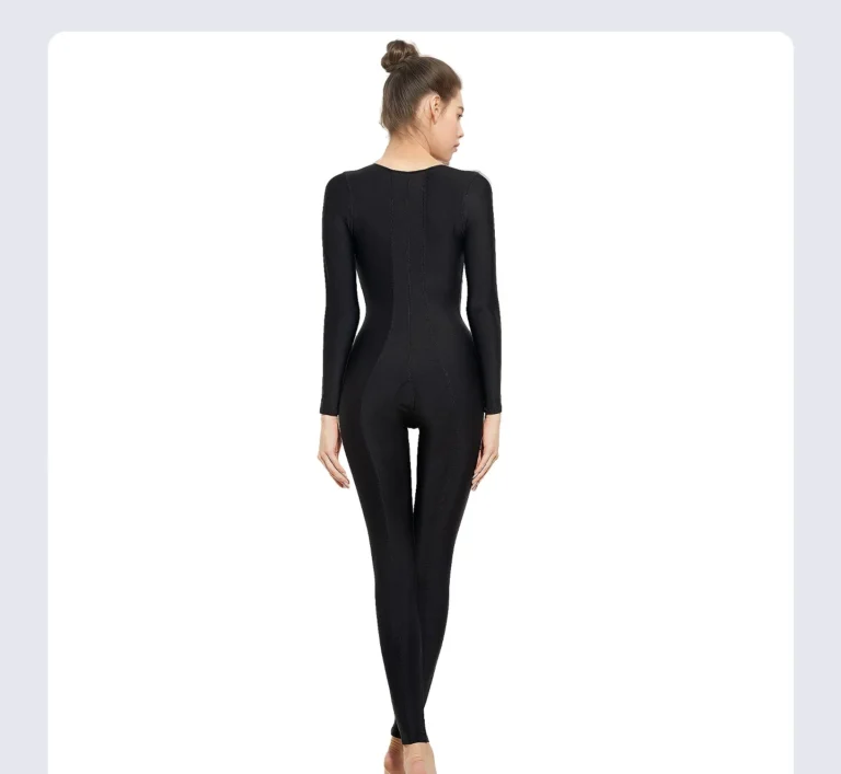 Qinelle black long-sleeve full-length bodysuit back view