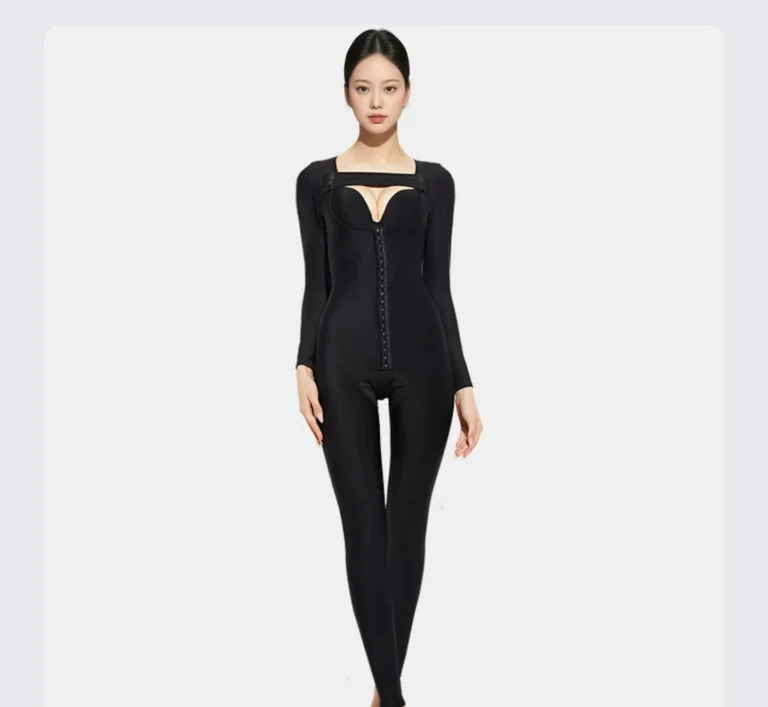 Qinelle black open-bust long-sleeve shaping bodysuit clean front view