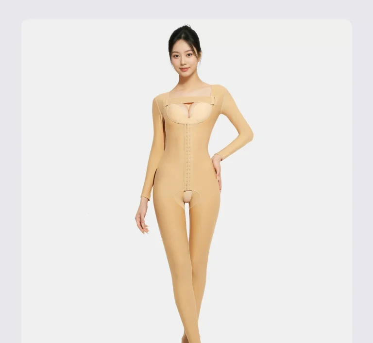 Qinelle nude open-bust long-sleeve shaping bodysuit clean front view