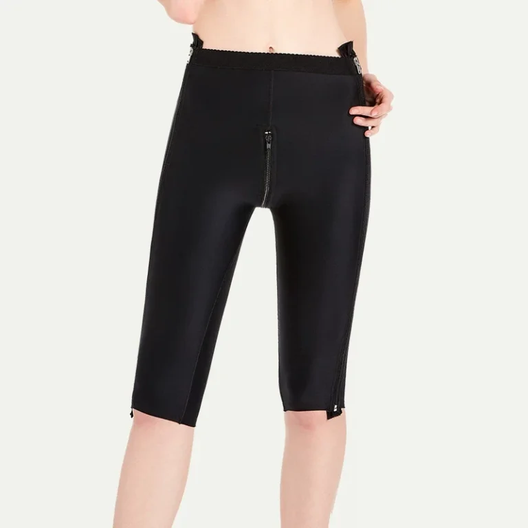 Black high-waist post-lipo capri compression pants front view