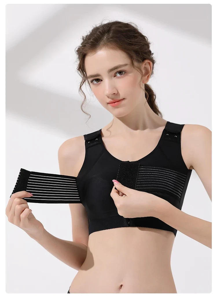 Black support bra vest with adjustable cross-chest band open