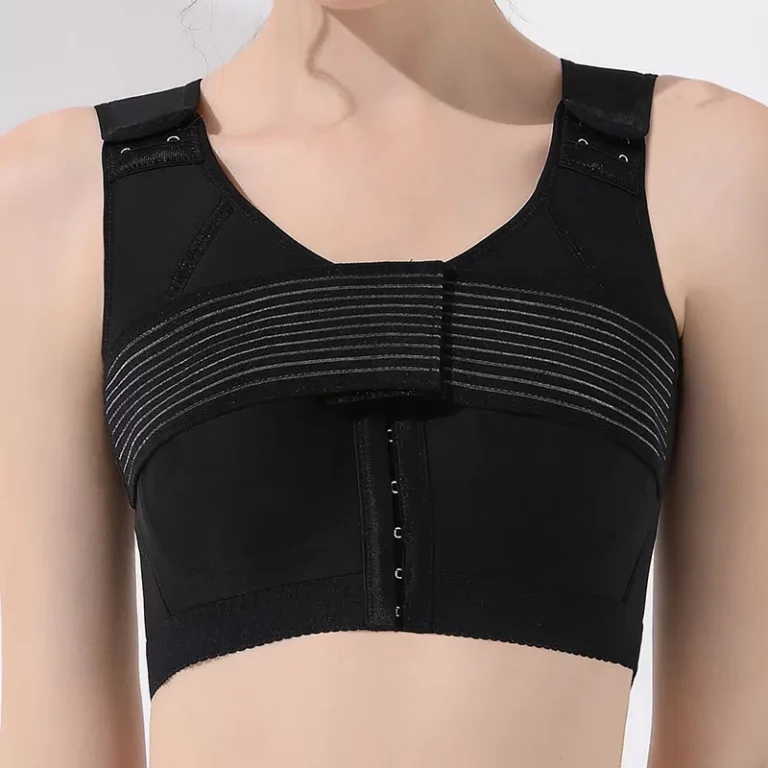 Black adjustable post-surgery support bra vest front view