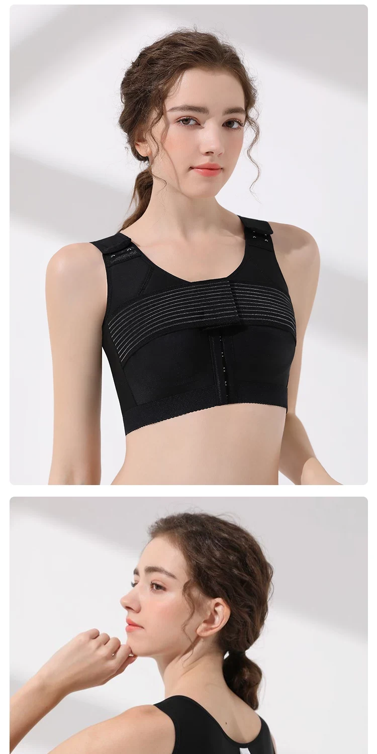 Black support bra vest front and side-back model views