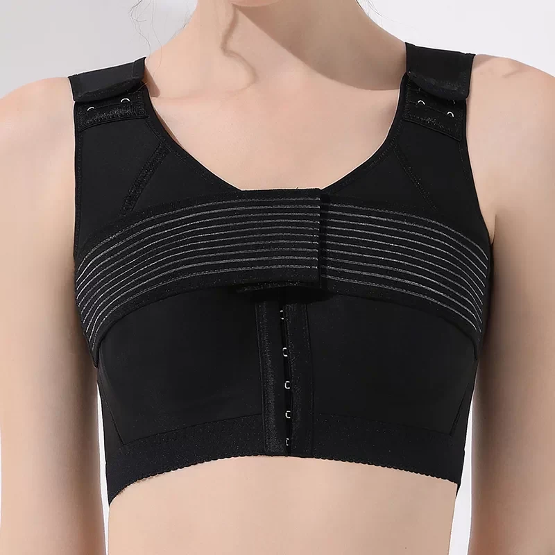 Black adjustable post-surgery support bra vest front view