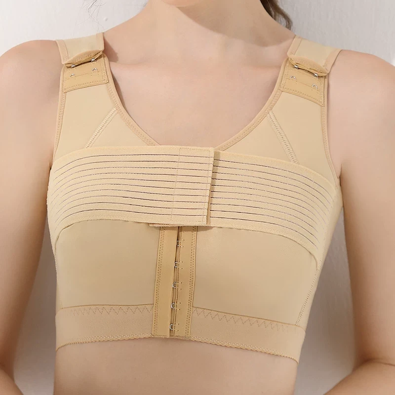 Nude adjustable post-surgery support bra vest front view