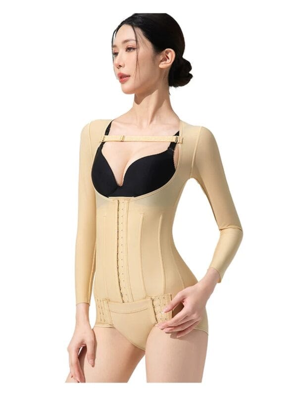 Skin Color long-sleeve open-bust post-surgery compression bodysuit side view