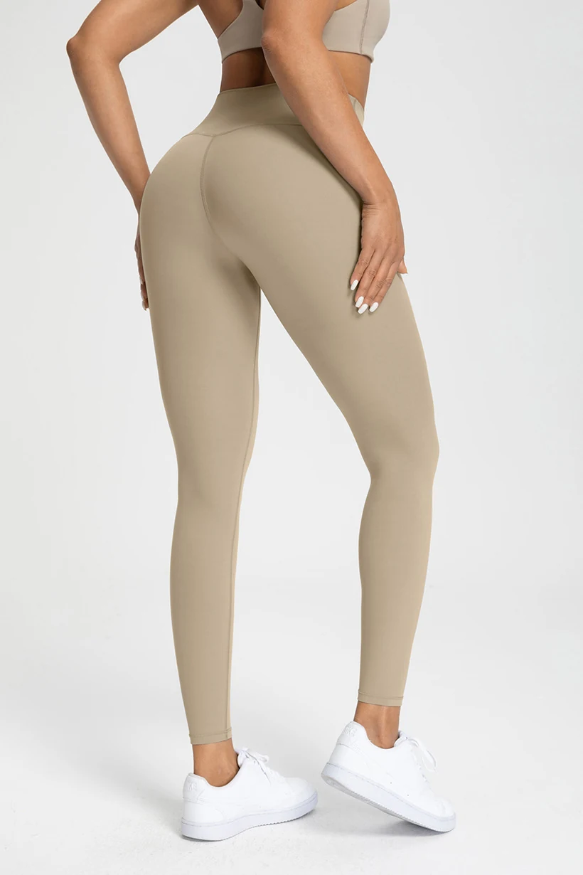 Qinelle high waist seamless yoga leggings in taupe back view