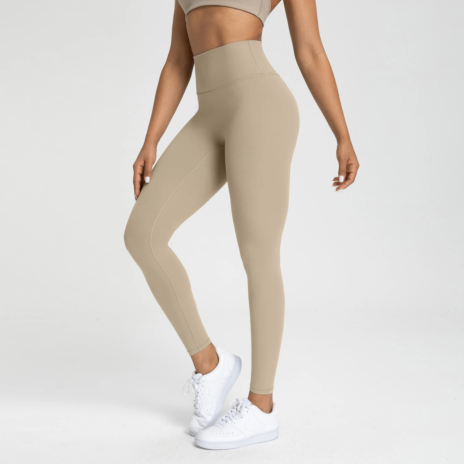 Qinelle high waist seamless yoga leggings in taupe front view