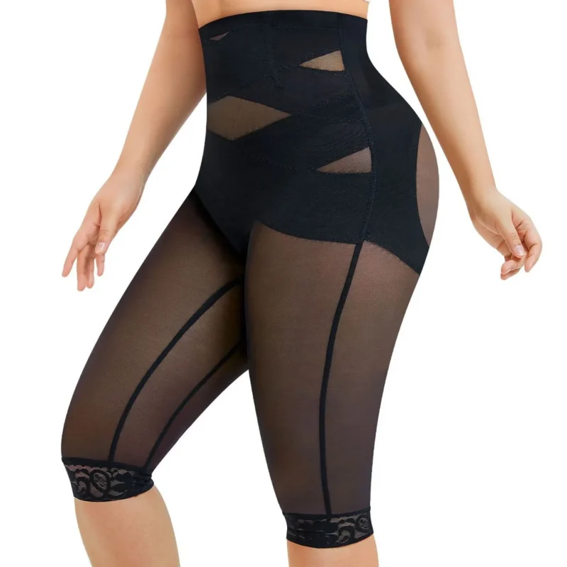 High-Waist Mesh Panel Mid-Calf Shaping Leggings