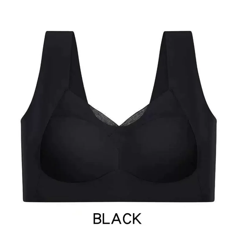 Qinelle black wireless wide-strap soft-cup support bra front view