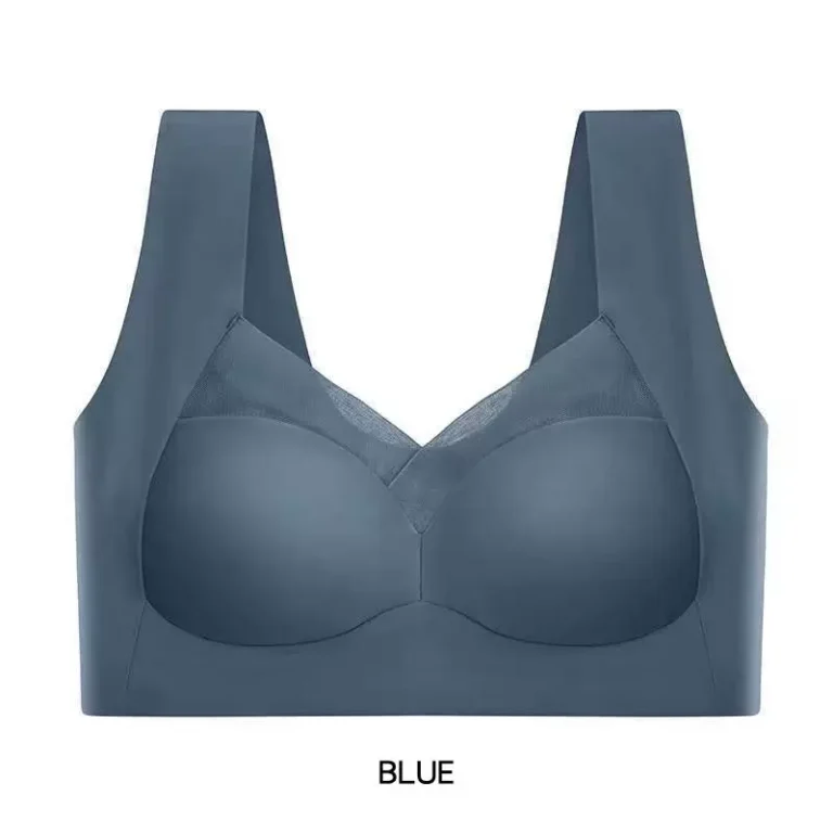 Qinelle blue wireless wide-strap soft-cup support bra front view