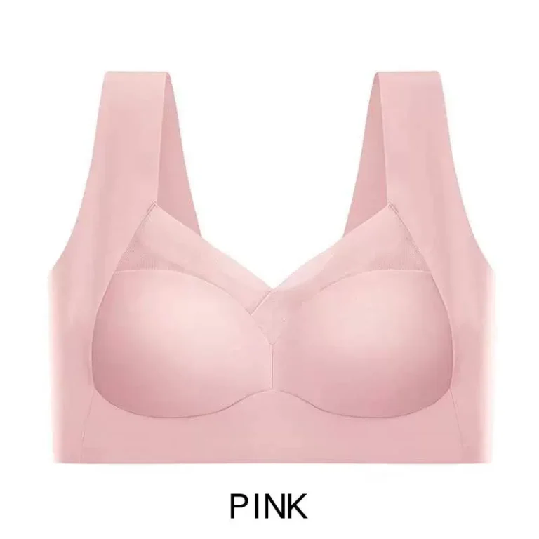 Qinelle pink wireless wide-strap soft-cup support bra front view
